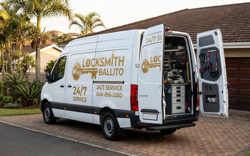 Fully equipped mobile locksmith van on-site for an emergency lockout in Ballito