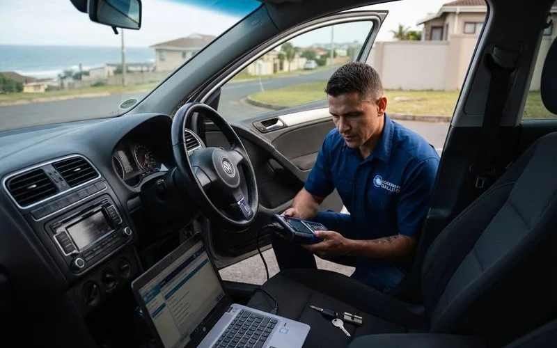 Locksmith programming a transponder chip key using vehicle diagnostic equipment